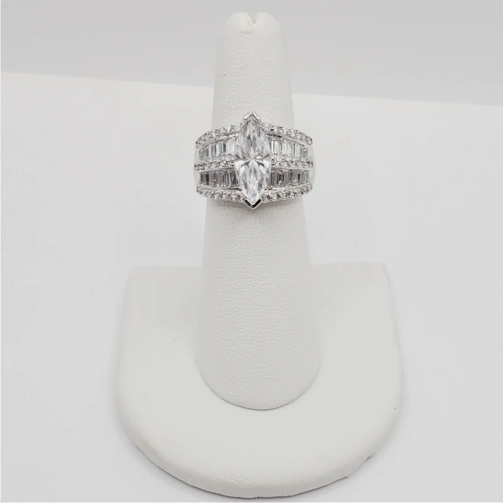 2 Carat Marquise Diamond Simulant Rhodium - 925 Sterling Silver Ring